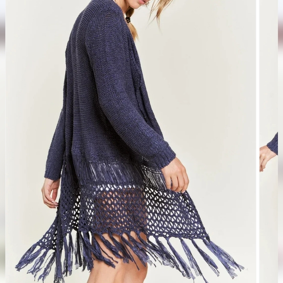 Jade By Jane Sweaters - Boho Fringe Crochet Cardigan